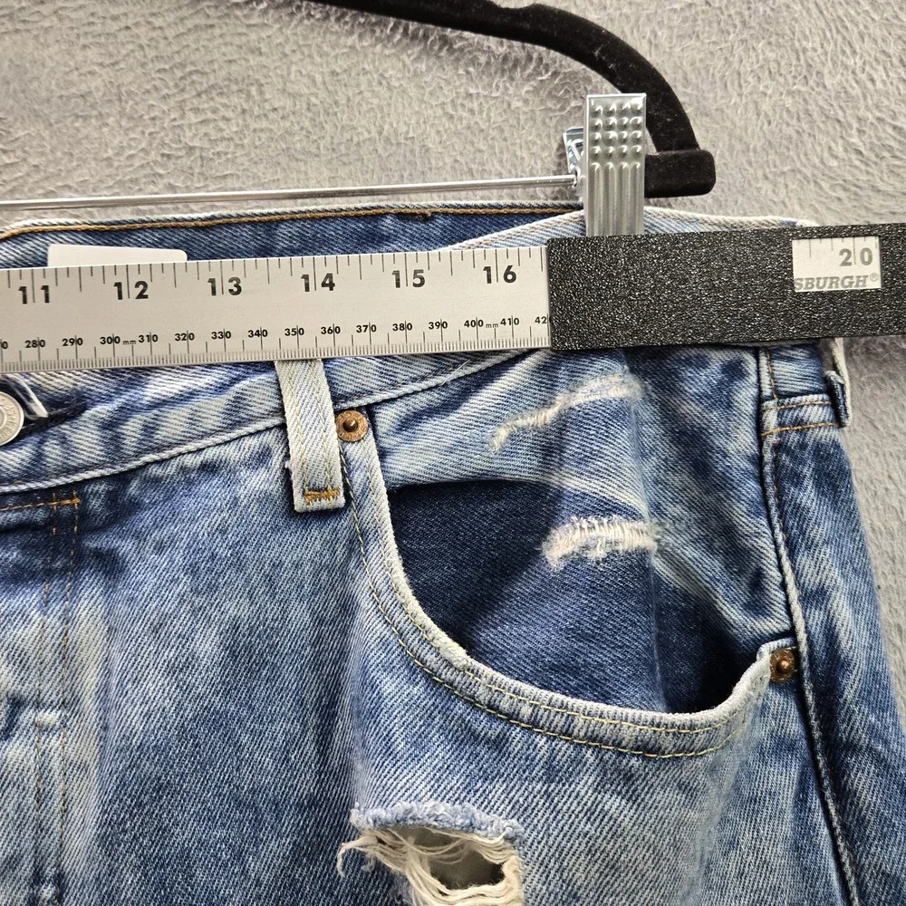 Levi's 501 Men Jeans 38X34 Light Blue Denim Original Fit Straight Leg Distressed